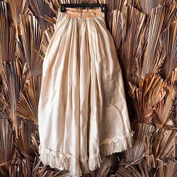 Antique 1830's Silk :Couture Wedding Gown Double Puff Sleeve Corset Bodice XXS - Picture 8 of 12